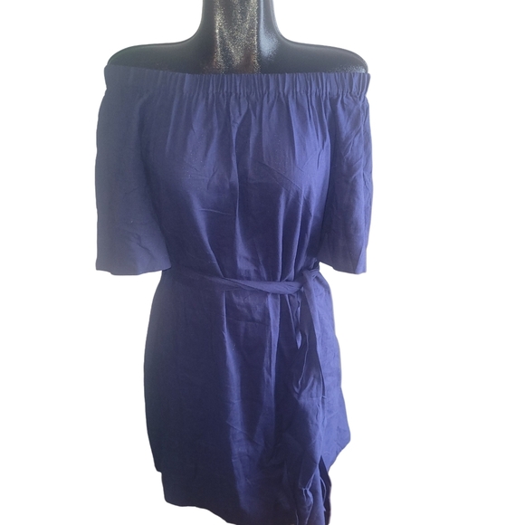 Banana Republic Dresses & Skirts - Banana Republic Blue Off Shoulder Linen Blend Dress With Belt Sz.XS